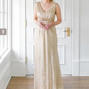 Revelry Bijou Sequin Gown Size 22 Champagne Gold Formal Bridesmaid MOB Dress
